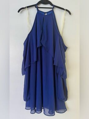 Rubber Ducky Productions, Inc. Royal Blue Cold Shoulder Ruffle Dress